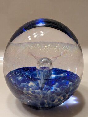Robert Eickholt Art Glass Paperweight Iridescent Nebula Vortex 1990 Signed 2.5"